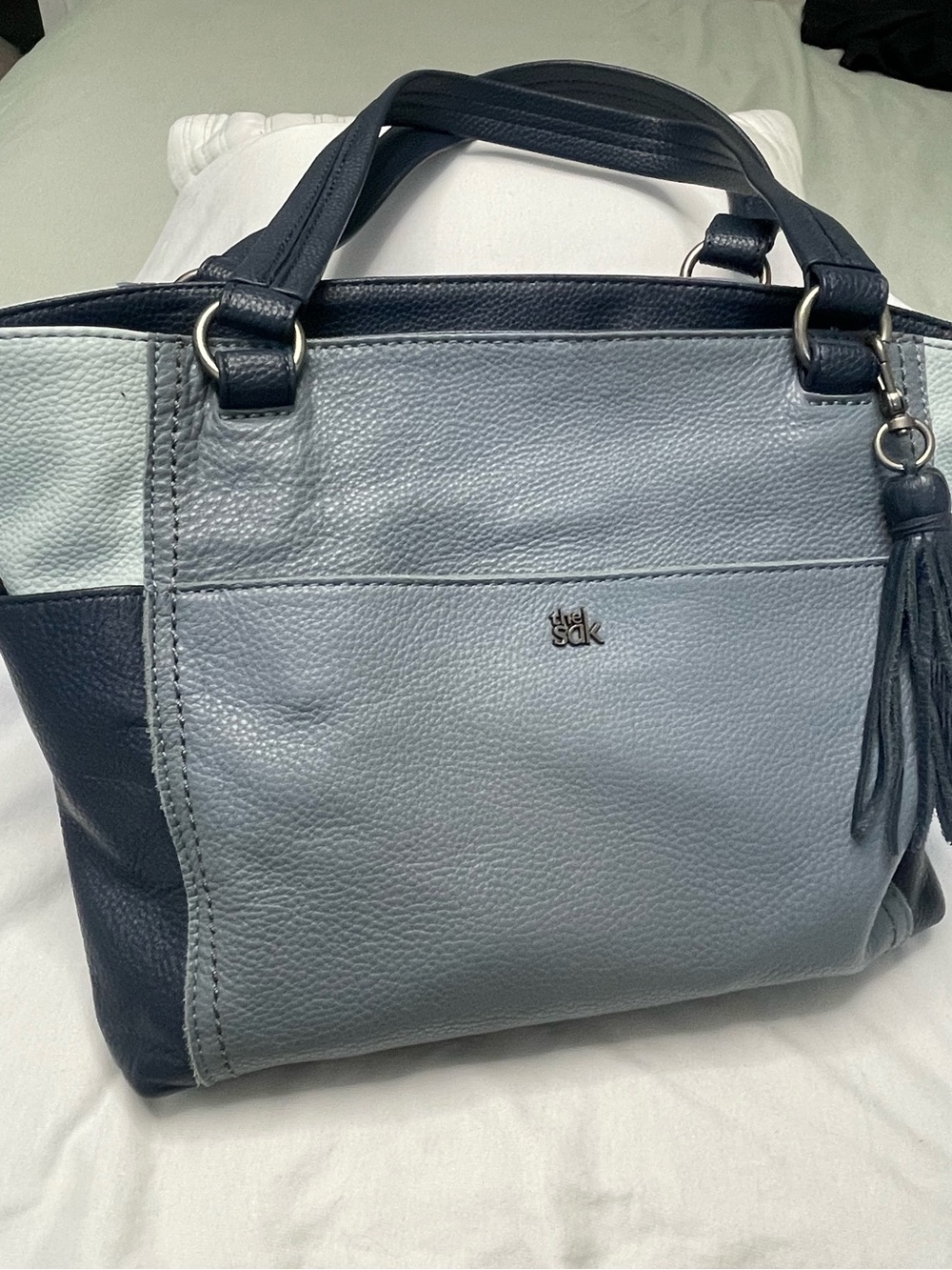 The Sak Two-Tone Leather Tote - Navy & Light Blue